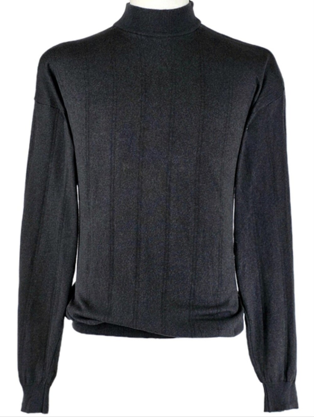 Quiet Luxury Ellinni Mock Neck Sweater Men’s L Charcoal Rib Knit Italy-Made